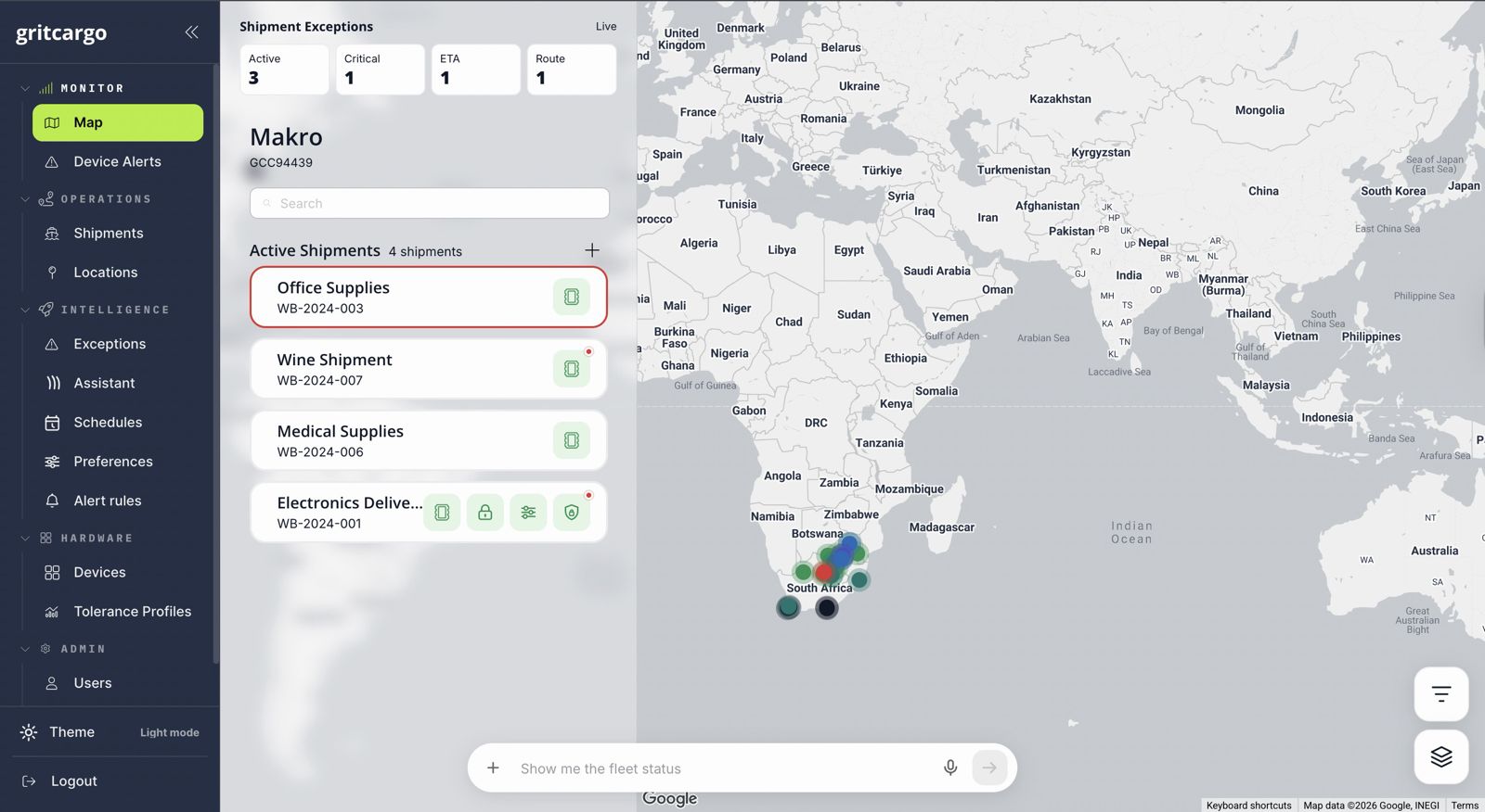 Web dashboard live map